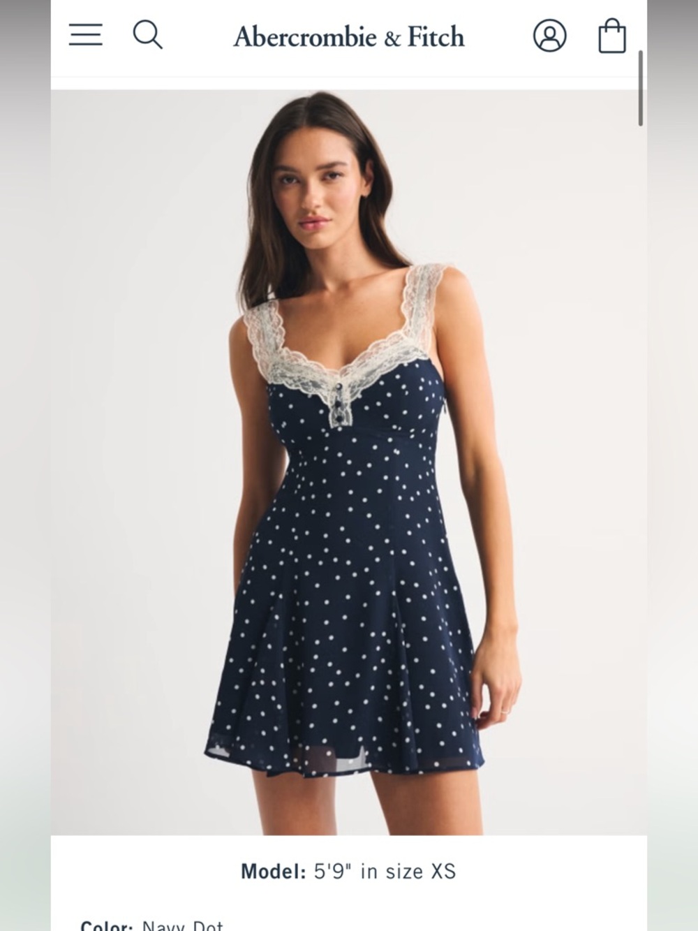 Abercrombie and fitch blue polka dot white lace M 2026 spring NWOT